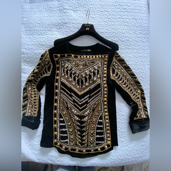 BALMAIN For H&M Embroidered Gold Top Limited Edition Size 8 - Picture 7 of 12